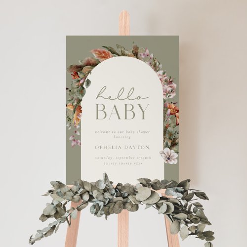 HELLO BABY  Botanical Boho Sage Baby Shower Foam Board