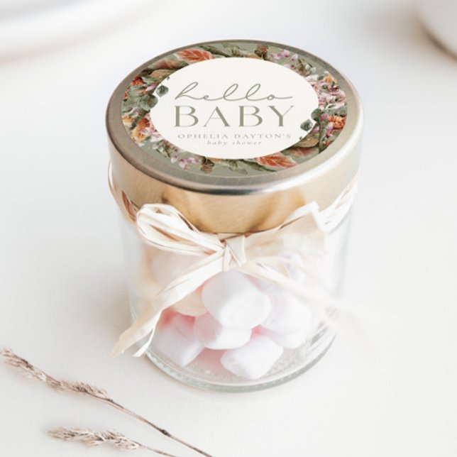 HELLO BABY | Botanical Boho Sage Favor Classic Round Sticker (Creator Uploaded)