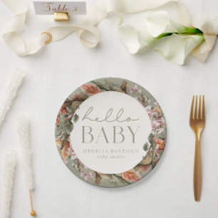 HELLO BABY Botanical Boho Sage Paper Plates