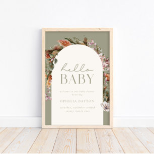 HELLO BABY Botanical Boho Sage Welcome Poster