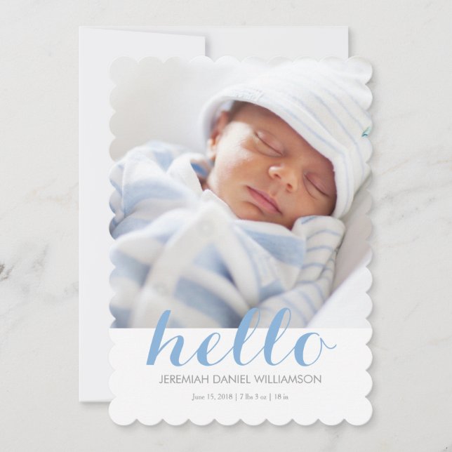 Hello baby boy birth announcement (Front)