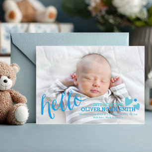 Hello Baby Boy Birth Announcement Photo Card