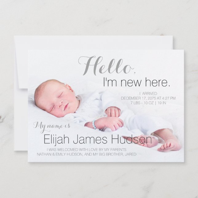 Hello Baby Boy Birth Announcements (Front)