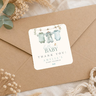 Hello Baby Boy Clothesline Baby Shower Square Sticker