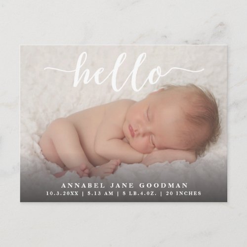 Hello Baby Boy Girl Birth Announcement Photo Postcard