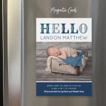 Hello Baby Boy Magnetic Photo Birth Announcement