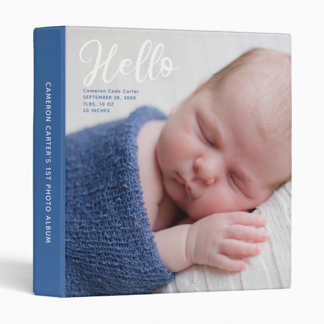 Hello Baby Boy Newborn Photography Photo Album 3 Ring Binder (Front/Spine)