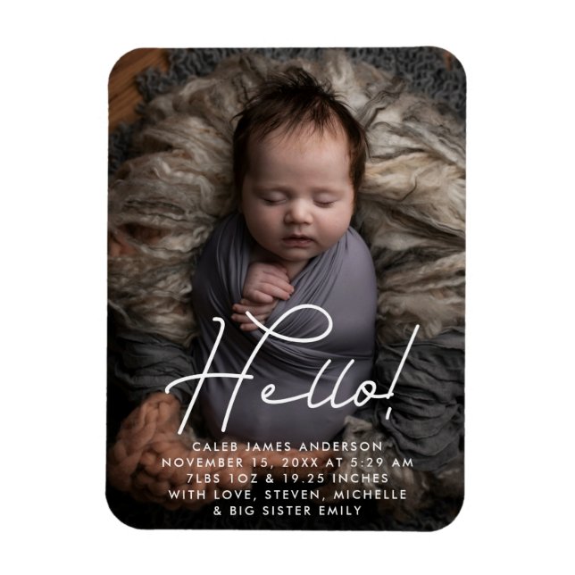 Hello Baby Boy Photo Personalized Birth Stats Invi Magnet (Vertical)