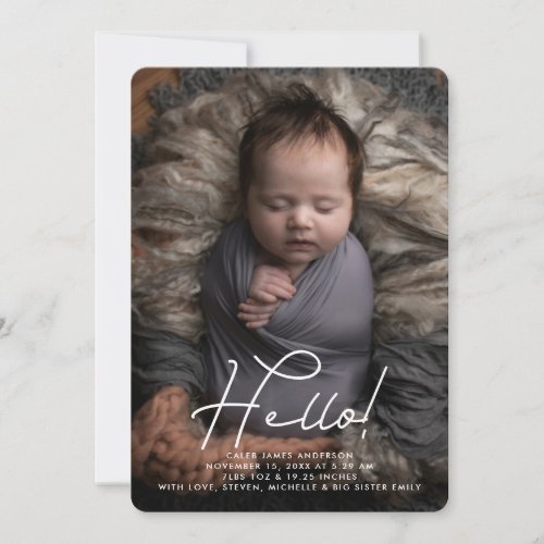 Hello Baby Boy Photo Personalized Birth Stats Invitation