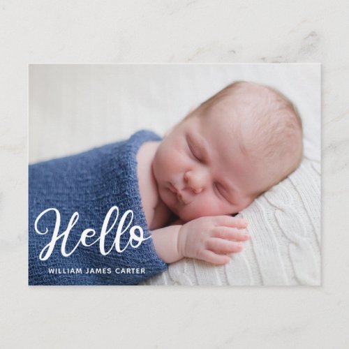 Hello Baby Boy Photo Simple Birth Announcement Postcard