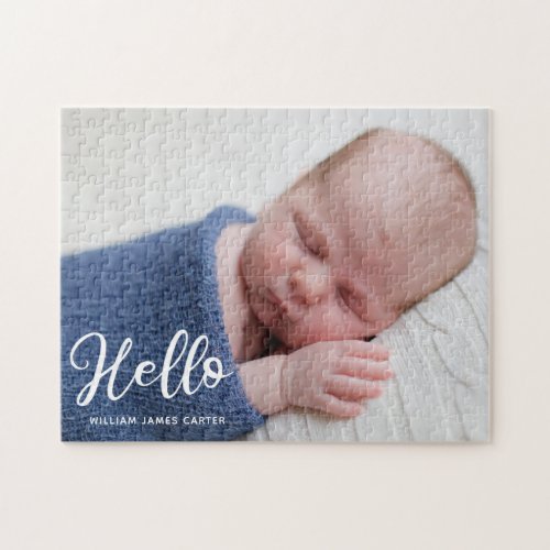 Hello Baby Boy Photo Simple Newborn Photograph Jigsaw Puzzle