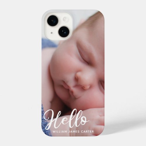 Hello Baby Boy Photo Simple Script Personalized iPhone 14 Case