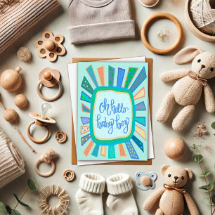 Hello Baby Boy Whimsical Cute Blue Modern Card
