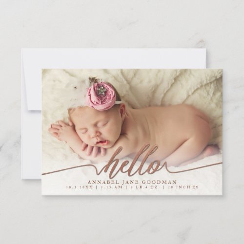 Hello Baby Bronze Birth Announcement Photo Cards