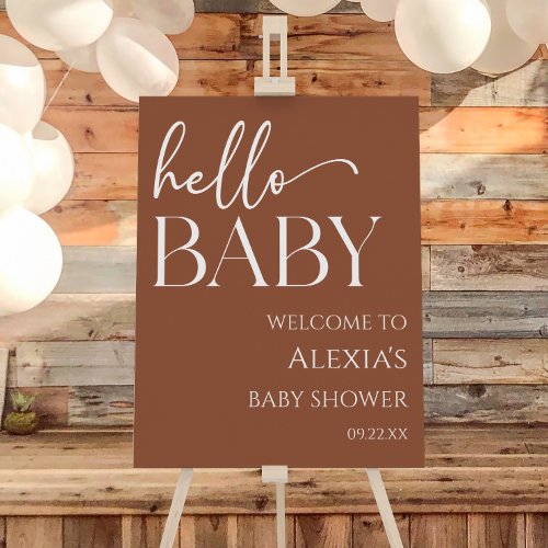 Hello Baby Brown Boho Baby Shower Welcome Sign