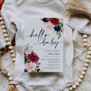 Hello Baby Burgundy Blush Baby Shower Invitation