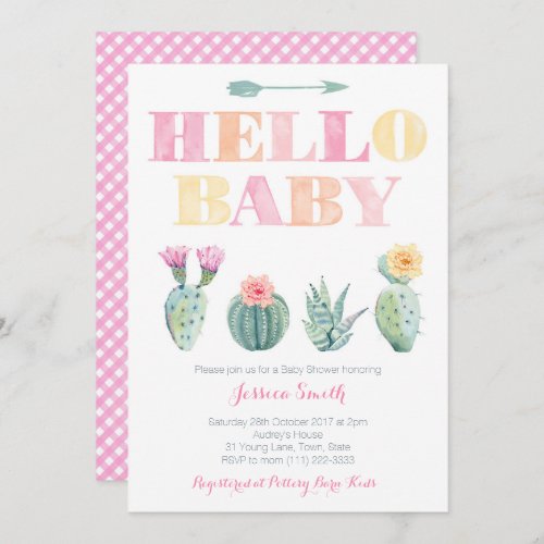 Hello Baby Cactus Baby Shower or Sip and See Invitation