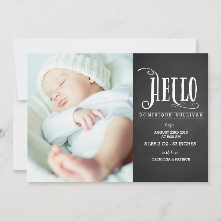 Hello Baby Chalkboard Photo Birth Announcement Zazzle