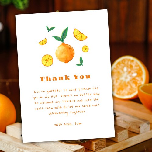 Hello Baby Citrus Orange Farm Baby Shower Thank You Card