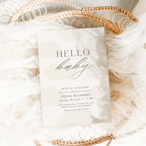 Hello Baby  Cloud Nine Gender Neutral Baby Shower Invitation