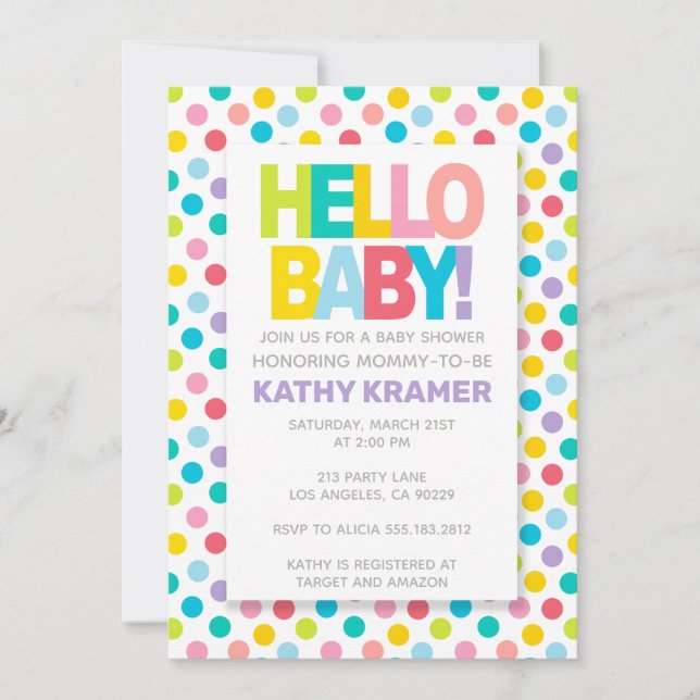 HELLO BABY! Colorful Baby Shower Invitation (Front)