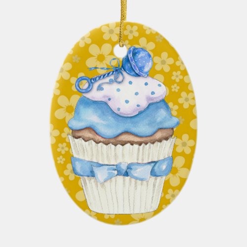 Hello Baby Cupcake  Ceramic Ornament