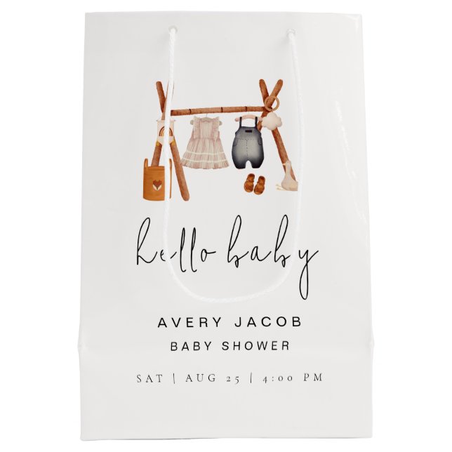 Hello Baby | Cute Boho Clothes Baby Shower  Medium Gift Bag (Back)