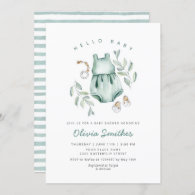 Hello Baby | Cute Boho Clothes Girl Baby Shower Invitation