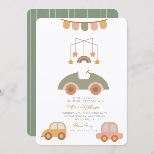 Hello Baby Cute Car  Clothes  Toys Baby Shower Invitation