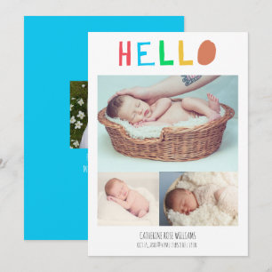 Hello Baby Cute Colorful 4 Photo Collage Newborn Announcement