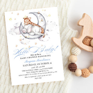 Hello Baby! Cute Elephant & Giraffe Baby Shower Invitation
