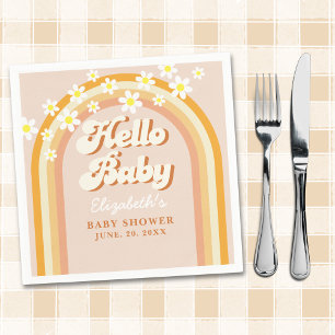 Hello Baby Cute Groovy Baby Shower Napkins