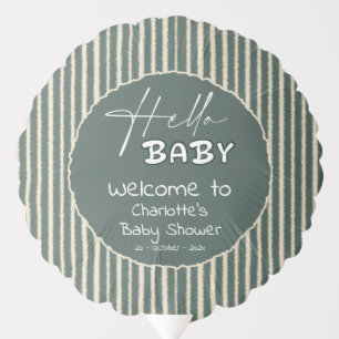 Hello Baby Dark Green Stripes Baby Shower Balloon