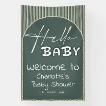 Hello Baby Dark Green Stripes Baby Shower