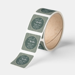 Hello Baby Dark Green Stripes Baby Shower Square Sticker