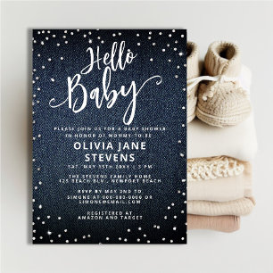 Hello Baby Denim Diamonds Neutral Baby Shower Invitation