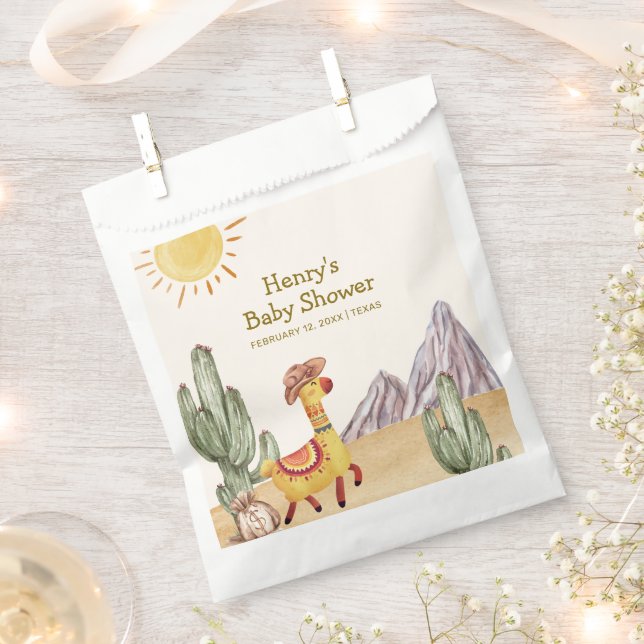 Hello Baby Desert Cactus Llama Cowboy Baby Shower Favor Bag (Clipped)