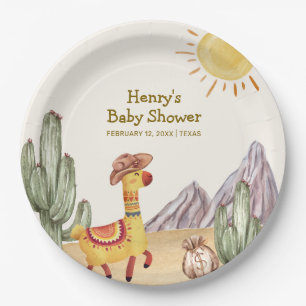 Hello Baby Desert Cactus Llama Cowboy Baby Shower Paper Plates