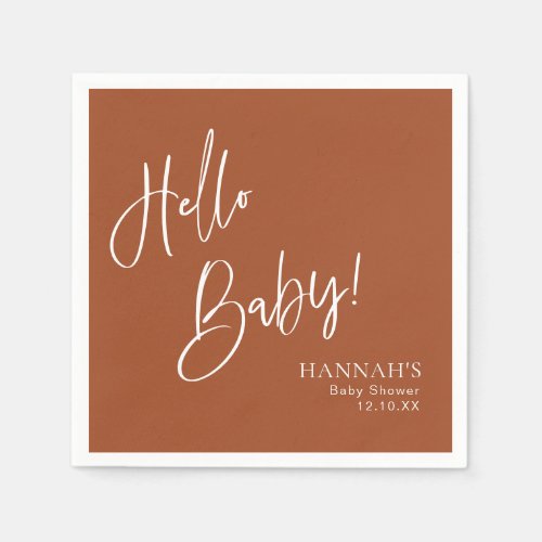 Hello Baby Earthy Terracotta Bohemian Baby Shower Napkins