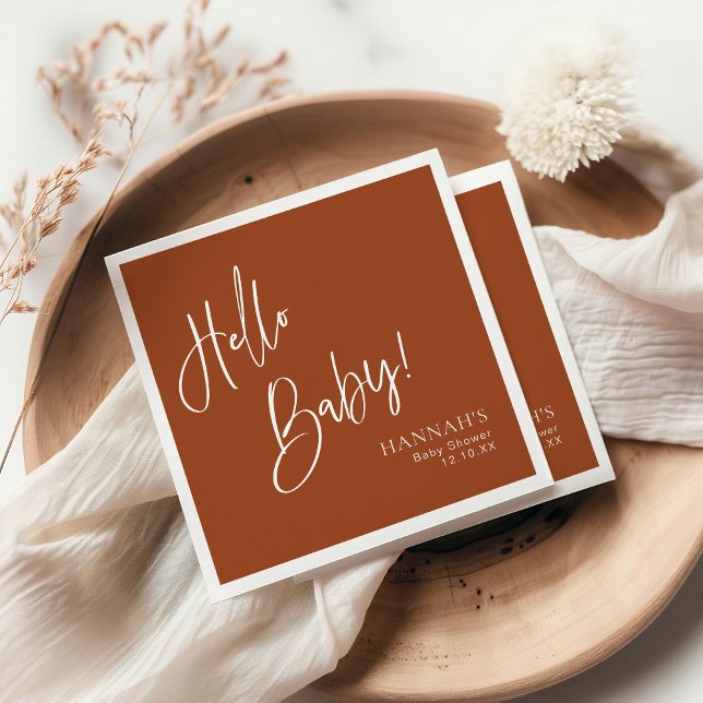 Hello Baby Earthy Terracotta Bohemian Baby Shower Napkins (Creator Uploaded)