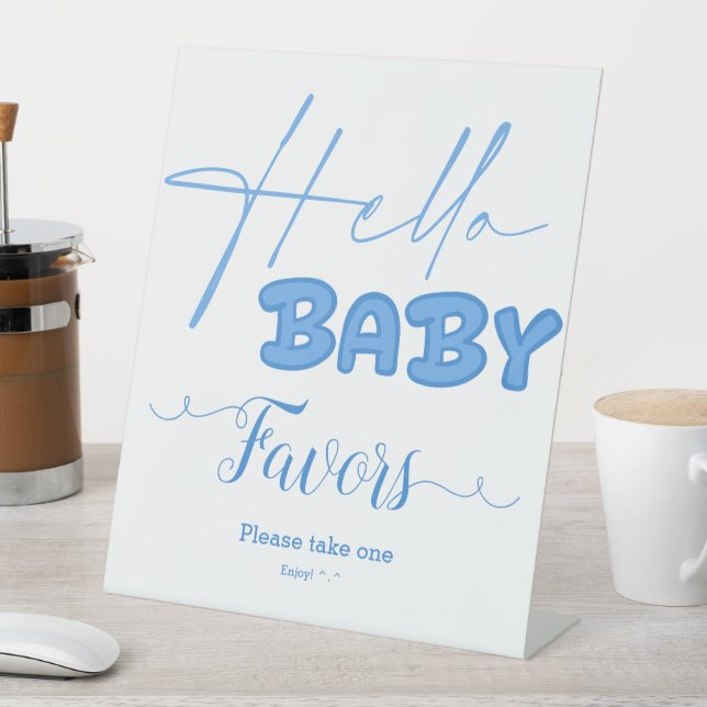 Hello Baby Elegant Baby Shower Favors Pedestal Sign (In SItu)