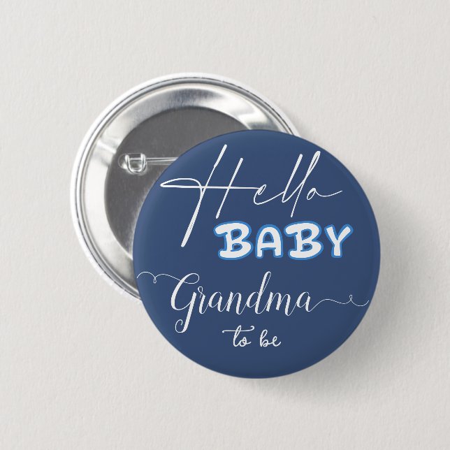 Hello Baby Elegant Dark Blue Grandma-to-be Button (Front & Back)