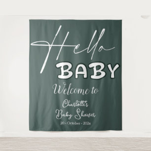 Hello Baby Elegant Dark Green Baby Shower Backdrop