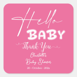 Hello Baby Elegant Dark Pink Baby Shower Square Sticker