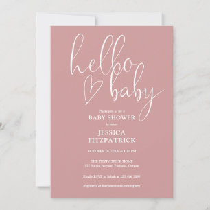 Hello Baby Elegant Dusty Rose Pink Baby Shower Invitation