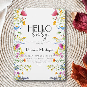 Hello Baby Elegant Wildflower Floral Baby Shower Invitation