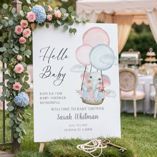 "Hello Baby" Elephant Hot Air Balloon Baby Shower  Foam Board