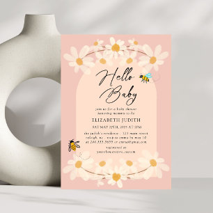 Hello Baby Floral Daisy Bees Baby Shower Invitation