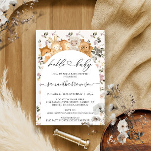 Hello Baby Forest Animals Budget Invitation