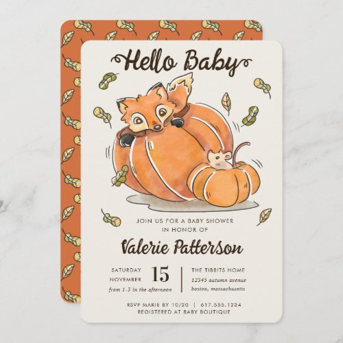 Hello Baby Fox Autumn Baby Shower Invitation